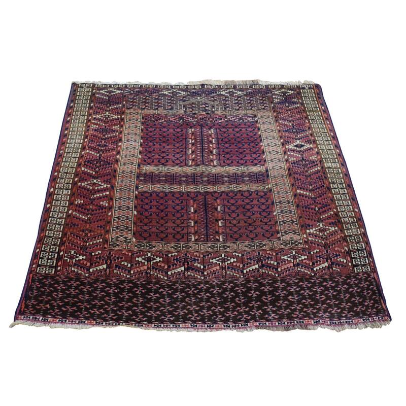 Shahbanu Rugs Rust Red Antique Turkoman Tekke Hutchlu Design Hand